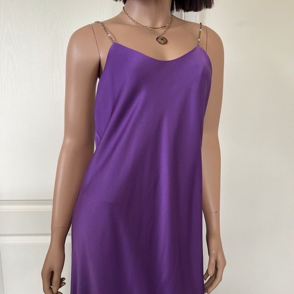 Ba&sh Carline Dress Satin Midi Slip with Beaded Straps Violet Purple - Small / 4 - Picture 8 of 9